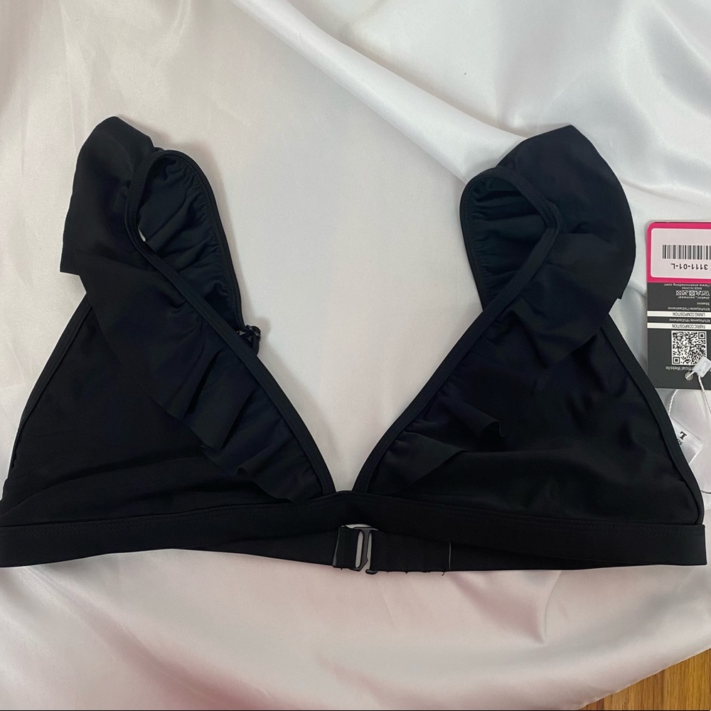 Shekini Black Ruffle Sleeve Bikini Top, Large NWT